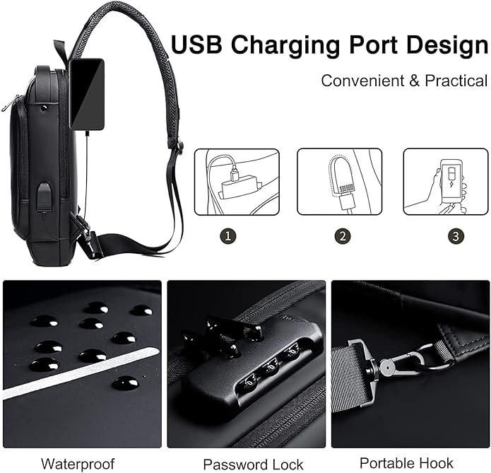 Sling Bag for Men & Women with portable charger